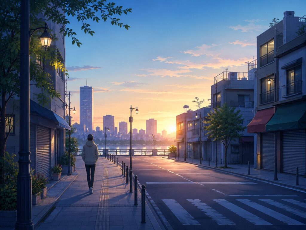 静かな朝の街並み