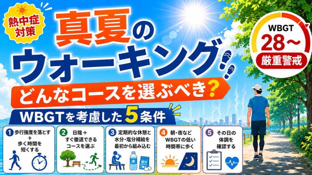 真夏のウォーキング、どんなコースを選ぶべき？WBGT（暑さ指数）を考慮した5条件